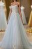 A-Line Tulle Lace Appliques Sweetheart Long Formal Prom Dress, Strapless Evening Dress