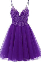 A-line Straps Appliques Tulle Short Homecoming Dresses