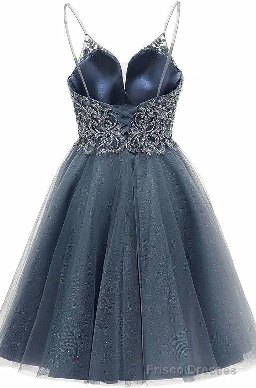 A-line Straps Appliques Tulle Short Homecoming Dresses Secondary image