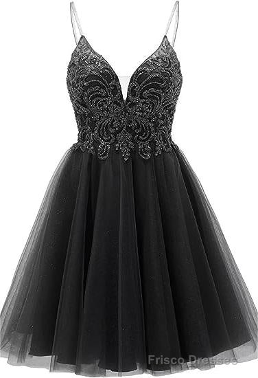 A-line Straps Appliques Tulle Short Homecoming Dresses