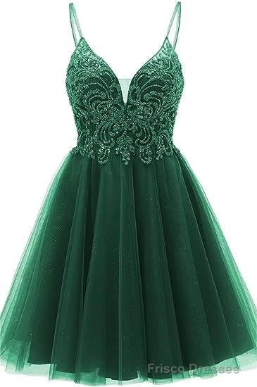 A-line Straps Appliques Tulle Short Homecoming Dresses