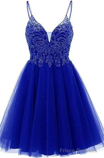 A-line Straps Appliques Tulle Short Homecoming Dresses