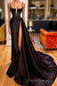 Gorgeous Black Spaghett-Straps Formal Prom Dress With Slit