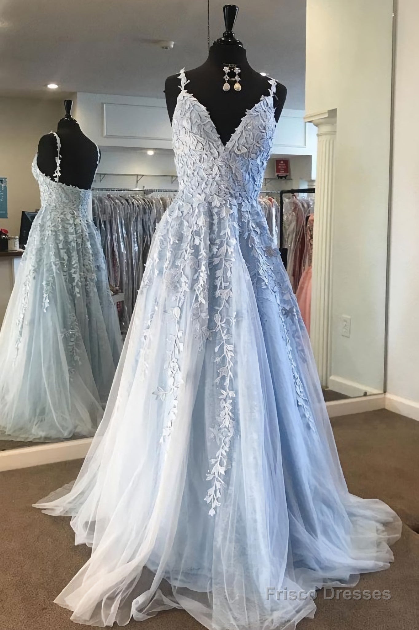 Light Blue Lace Tulle Long Prom Dress, Blue Formal Dress, Ae232 Secondary image