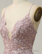 A-Line Tulle Spaghetti Straps Appliques Long Formal Prom Dress with Alit