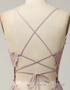 A-Line Tulle Spaghetti Straps Appliques Long Formal Prom Dress with Alit