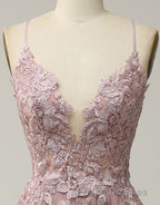 A-Line Tulle Spaghetti Straps Appliques Long Formal Prom Dress with Alit