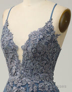 A-Line Tulle Spaghetti Straps Appliques Long Formal Prom Dress with Alit