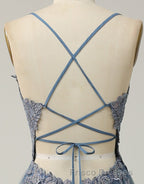 A-Line Tulle Spaghetti Straps Appliques Long Formal Prom Dress with Alit