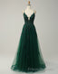 A-Line Tulle Spaghetti Straps Appliques Long Formal Prom Dress with Alit