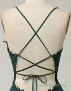 A-Line Tulle Spaghetti Straps Appliques Long Formal Prom Dress with Alit