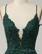 A-Line Tulle Spaghetti Straps Appliques Long Formal Prom Dress with Alit