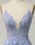 A-Line Tulle Spaghetti Straps Appliques Long Formal Prom Dress with Alit