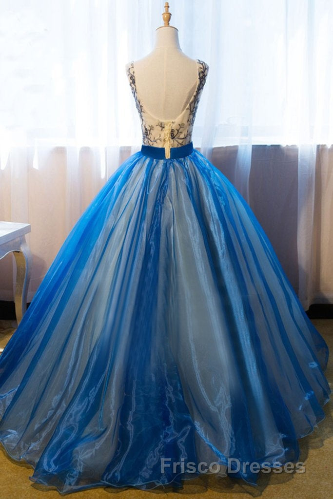 UniqueDresss Puffy V Neck Organza Applique Modest Formal Prom Dress Evening Dress Secondary image