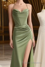 straps mermaid long Formal Prom Dress Formal Prom Dress with side slit and cowl neck