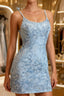 Baby Blue Spaghetti Straps Tight Homecoming Dress With Appliques
