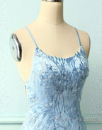Baby Blue Spaghetti Straps Tight Homecoming Dress With Appliques