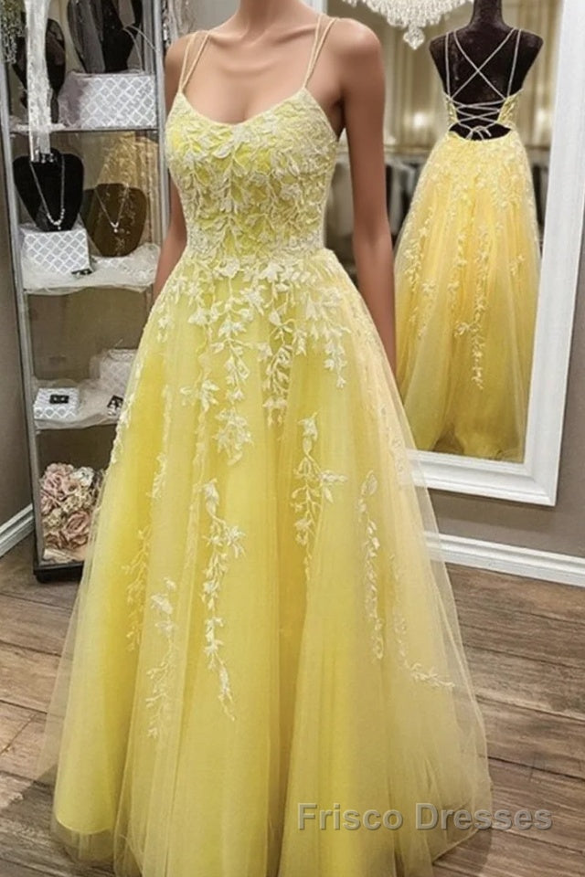 Backless Yellow Lace Formal Formal Prom Dresses Main image