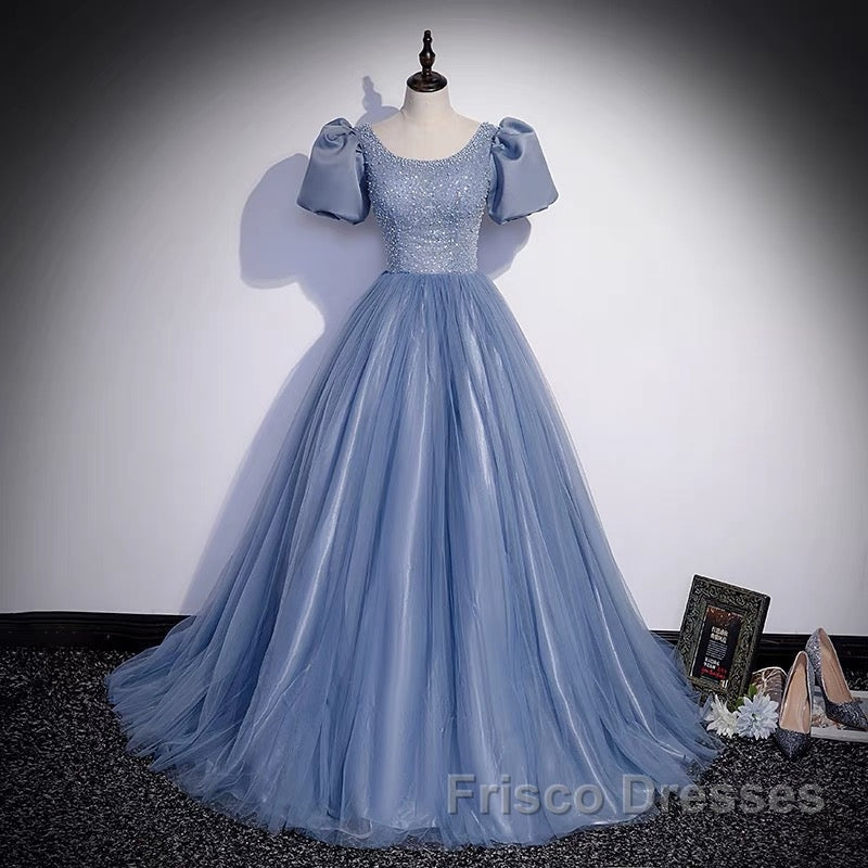 Ball Gown Dusty Blue Formal Prom Dress with Bubble Sleeves Secondary image