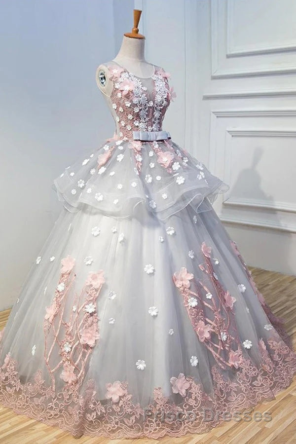 Gorgeous Ball Gown Sleeveless Appliques Long Formal Prom Dress Quinceanera Dress