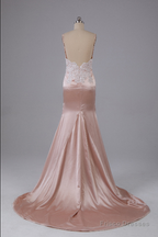 Beautiful Open Back Sweep Train Prom Dress with Lace Appliques