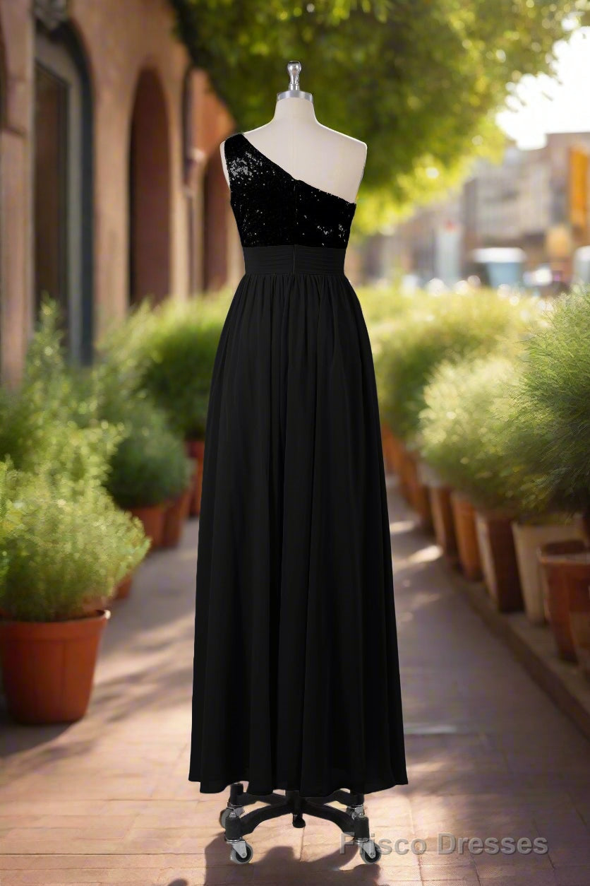 Beautiful  Sequins One-Shoulder Bridesmaid Dresses with Pockets Secondary image