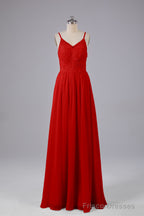 Beautiful Spaghetti Straps Backless Long Bridesmaid Dresses