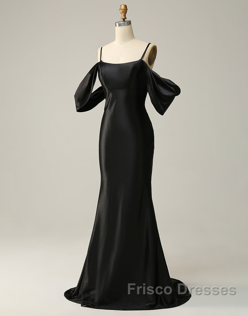 Black Off The Shoulder Criss-Cross Back Long Satin Formal Prom Dress