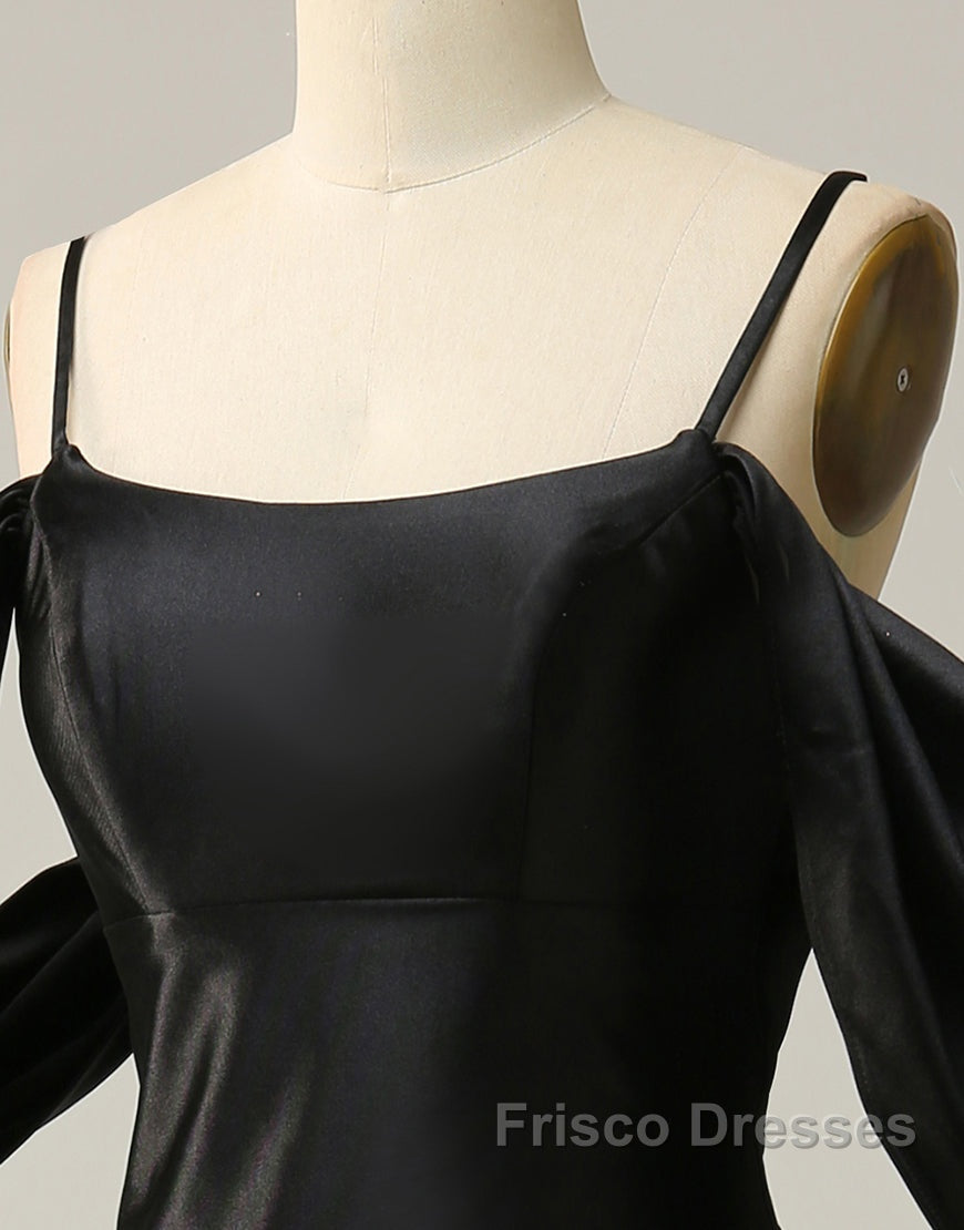 Black Off The Shoulder Criss-Cross Back Long Satin Formal Prom Dress