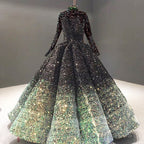 Glitter High Neck Open Back Lace Up Ball Gown Formal Prom Dress