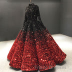 Glitter High Neck Open Back Lace Up Ball Gown Formal Prom Dress