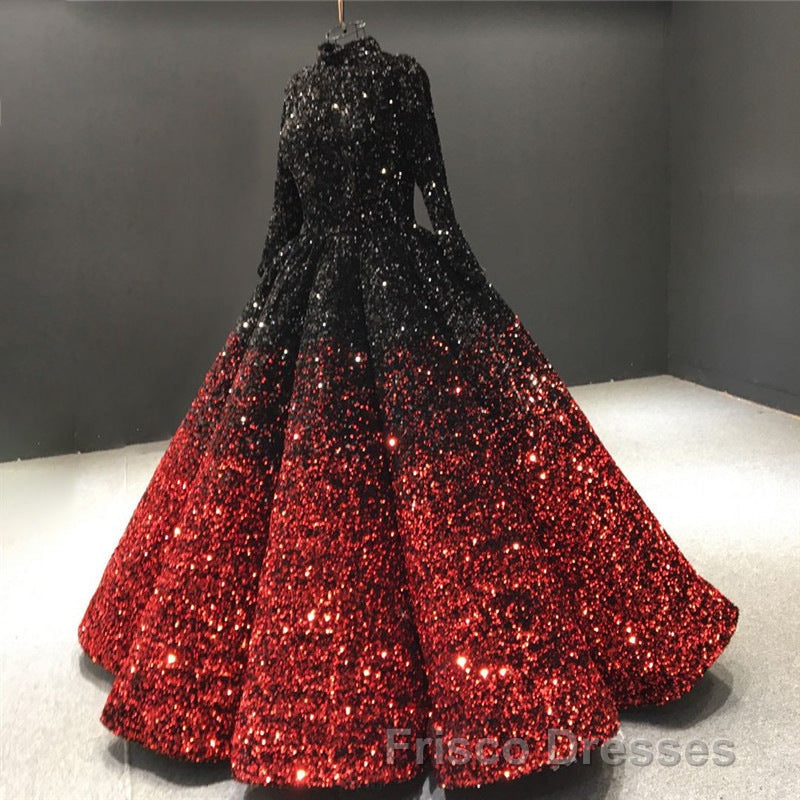 Glitter High Neck Open Back Lace Up Ball Gown Formal Prom Dress