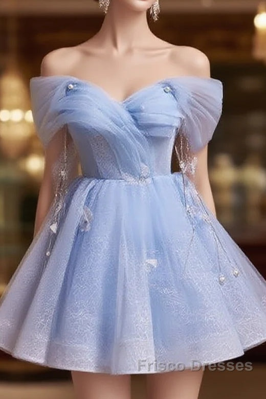 Blue Fairy Off the Shoulder Lace Short Homecoming Dress
