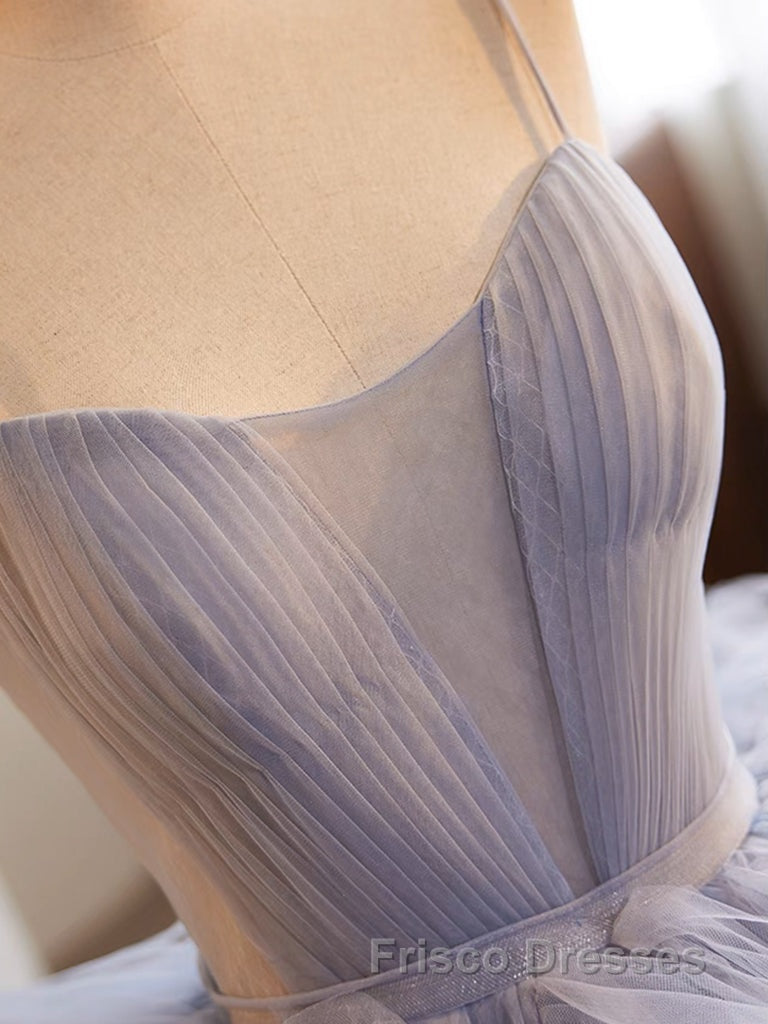 Blue Tulle Long Formal Prom Gown, Blue Tulle Long Sweet 16 Dress