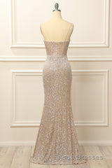 Silver Sequins Long Formal Prom Dress with Slit