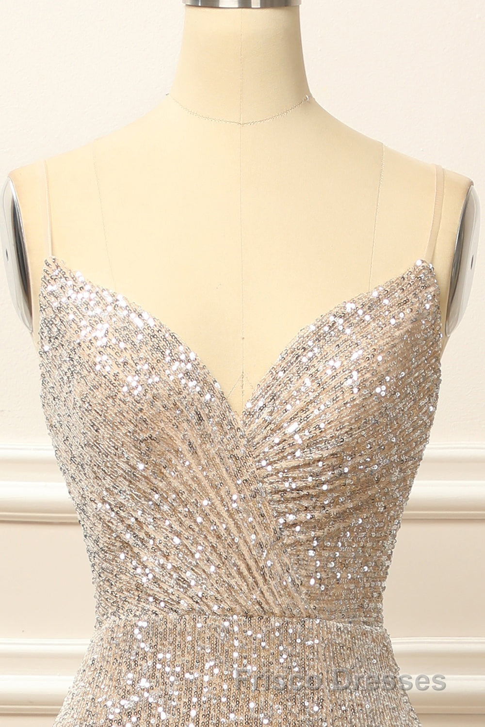Silver Sequins Long Formal Prom Dress with Slit