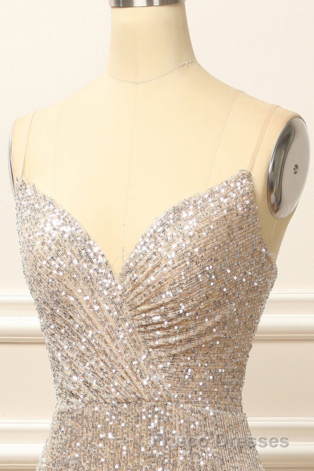 Silver Sequins Long Formal Prom Dress with Slit