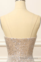 Silver Sequins Long Formal Prom Dress with Slit