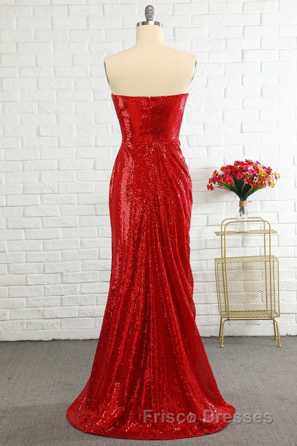 Sheath Sweetheart Red Sequins Formal Prom Dress with Sequins Secondary image