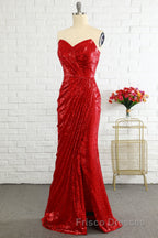 Sheath Sweetheart Red Sequins Formal Prom Dress with Sequins