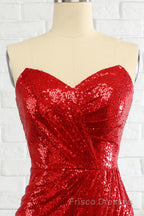 Sheath Sweetheart Red Sequins Formal Prom Dress with Sequins