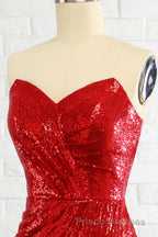 Sheath Sweetheart Red Sequins Formal Prom Dress with Sequins