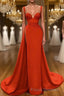 Beautiful Red Starps Sweetheart Long Formal Prom Dress With Split