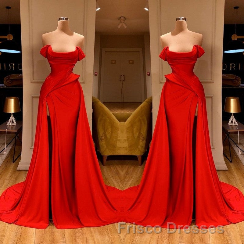Sexy Red Off-the-Shoulder Long Formal Prom Dress With Split Online Main image