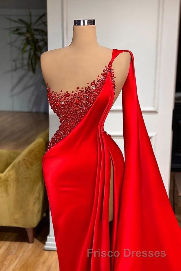 Unique Red Stones Sleeveless High split mermaid Evening Dress Secondary image