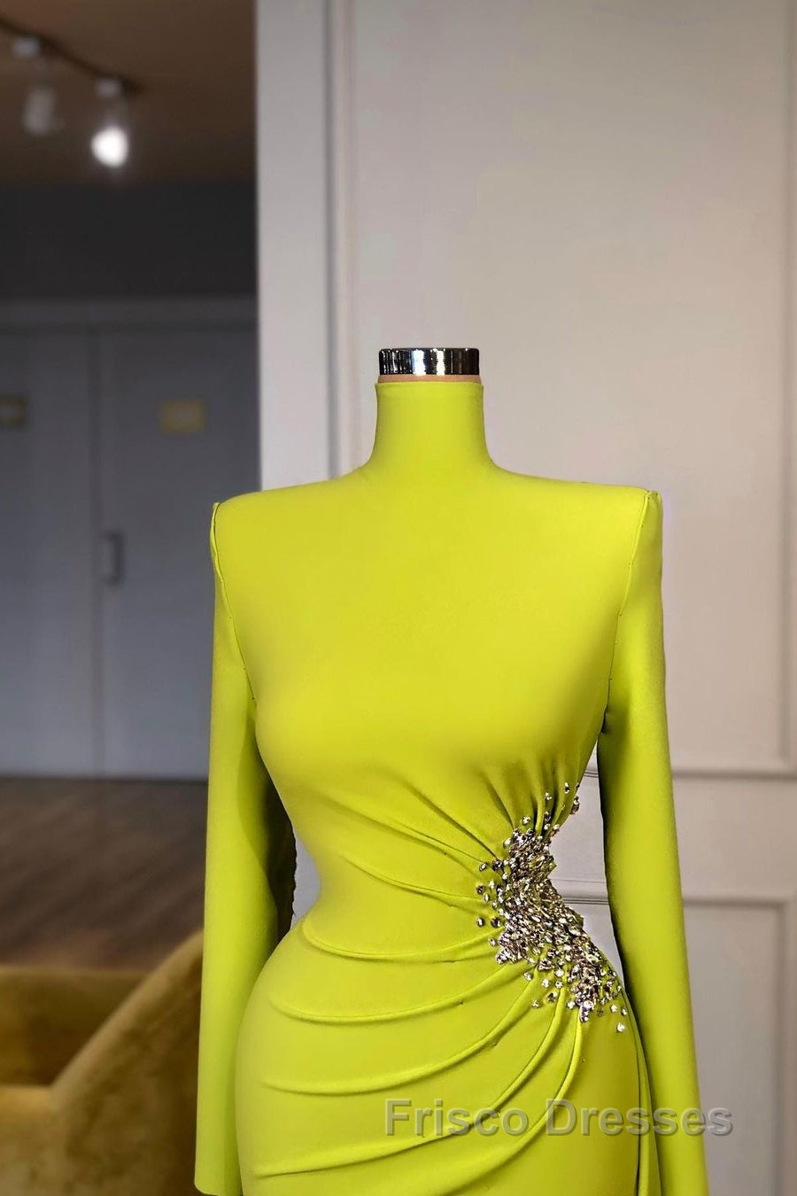 Ginger yellow High-neck Long-sleeves Metallic Beaded Mermaid Formal Prom Dress Secondary image