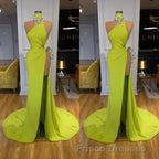 Unique Ginger yellow Triangle Neck Sexy high side-cut Long Evening Dress