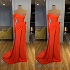 Long sleeves Strapless Orange Sequined Long Formal Prom Dress