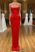 Spaghetti starp Front-ruffle Orange Sheath Formal Prom Dress