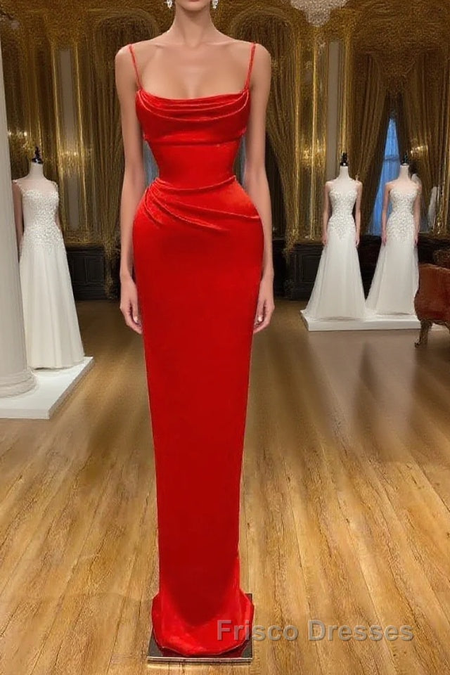 Spaghetti starp Front-ruffle Orange Sheath Formal Prom Dress